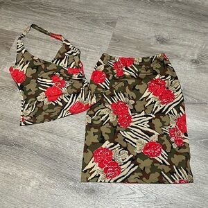 Vintage Chesley Floral Camo Halter & Skirt Set